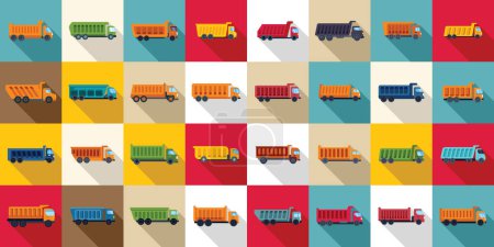Illustration for Car tipper icons set flat vector. Truck car. Container lorry load - Royalty Free Image