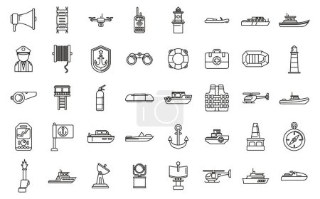 Illustration for Coast guard icons set outline vector. Sea ship coast. Guard radio - Royalty Free Image