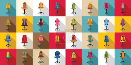 Gaming chair icons set flat vector. Furniture game arms. Comfort computer pc