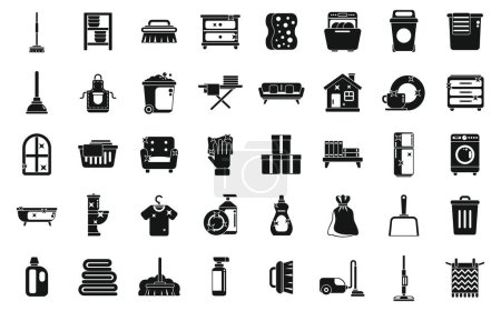 Illustration for Tidy up icons set simple vector. Furniture room. Clean apartment dirty - Royalty Free Image