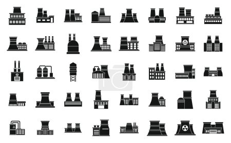 Ilustración de Los iconos de la central nuclear establecen un vector simple. Energía eléctrica. Torre industrial nuclear - Imagen libre de derechos