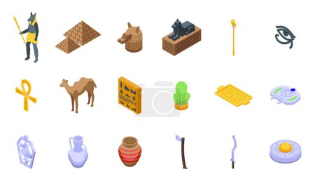 Illustration for Anubis icons set isometric vector. God ancient. Clothes divine scales - Royalty Free Image