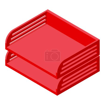 Red metal paper tray icon isometric vector. Cabinet case shelf. Folder book desk