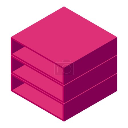Pinkfarbener isometrischer Vektor für Papiertabletts. Schrankschrankregal. Leerer Kastenschirm