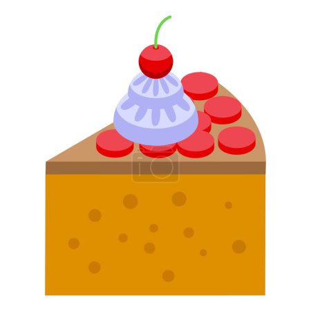 Illustration for Slice of cake with cherry icon isometric vector. Calorie caramel dessert. Sweet item - Royalty Free Image