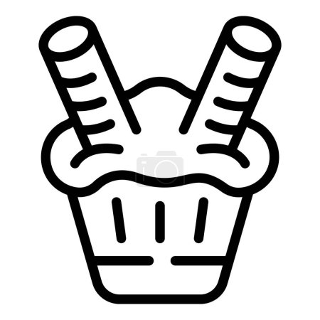Illustration for Wafer ice cream icon outline vector. Wafer rolls dessert. Sugar creamy treat - Royalty Free Image