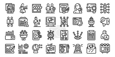 Illustration for Marketing Specialist icons set outline vector. Digital business media. Analysis strategy - Royalty Free Image