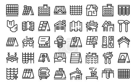 Roofer icons set outline vector. Roof house repair. Worker tile