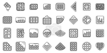 Illustration for Belgian waffles icons set outline vector. Belgium appetizer cream. Bakery food - Royalty Free Image