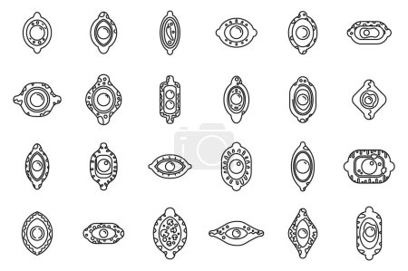 Téléchargez les illustrations : Les icônes Khachapuri définissent le vecteur de contour. Tarte à la boulangerie. Menu géorgien pain - en licence libre de droit