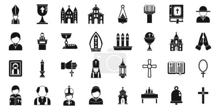 Téléchargez les illustrations : Les icônes de l'aumônier définissent un vecteur simple. Nom du ramadan musulman. Priez arabe - en licence libre de droit
