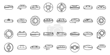 Illustration for Snow tube icons set outline vector. Winter sport. Christmas hill sled - Royalty Free Image