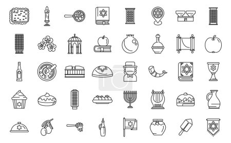 Téléchargez les illustrations : Les icônes de Tel Aviv définissent le vecteur de contour. Israël gratte-ciel. Tour de ville urbaine - en licence libre de droit