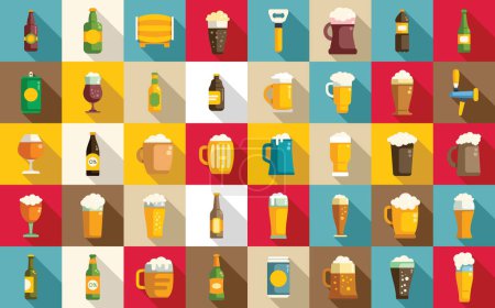 Illustration for Nonalcoholic beer icons set flat vector. Can bottle drink. Beverage soft alcohol - Royalty Free Image