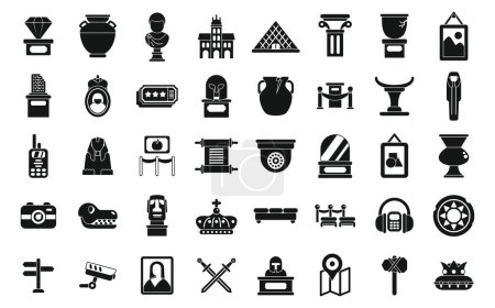 Illustration for Louvre icons set simple vector. Picture adult ancient. Museum tourism - Royalty Free Image