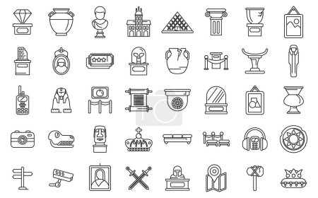 Illustration for Louvre icons set outline vector. Picture adult ancient. Museum tourism - Royalty Free Image