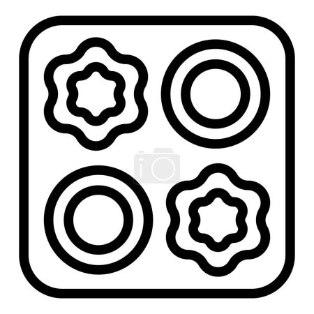 Illustration for Metallic cookware platter icon outline vector. Cupcakes baking form. Ovenproof bakery tool - Royalty Free Image