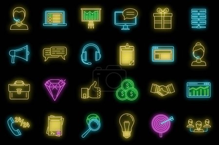 Illustration for CRM platform icons set. Outline set of CRM platform vector icons neon color on black - Royalty Free Image