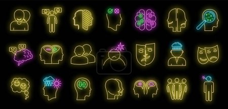 Illustration for Bipolar disorder disease icons set. Outline set of bipolar disorder disease vector icons neon color on black - Royalty Free Image