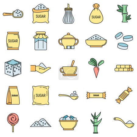 Illustration for Sugar cane icons set. Outline set of sugar cane vector icons thin line color flat on white - Royalty Free Image