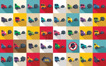 Illustration for Traffic fumes icons set flat vector. Climate gas car. Traffic air auto - Royalty Free Image