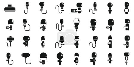 Ilustración de Los iconos del micrófono de solapa establecen un vector simple. Transmisión de audio. Cable clip collar - Imagen libre de derechos