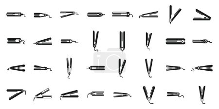 Illustration for Hair straightener icons set simple vector. Salon iron hair. Care barber ceramic - Royalty Free Image