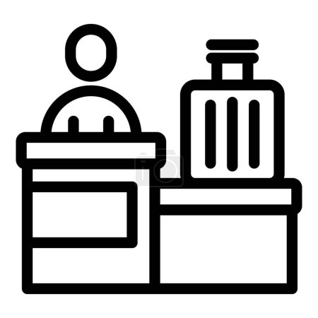 Illustration for Airport checking counter icon outline vector. Flight baggage weighing. Airplane boarding pass - Royalty Free Image