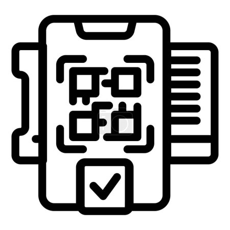 Illustration for Scanning boarding QR code icon outline vector. Screening online flight ticket. Checkup pass scanner - Royalty Free Image