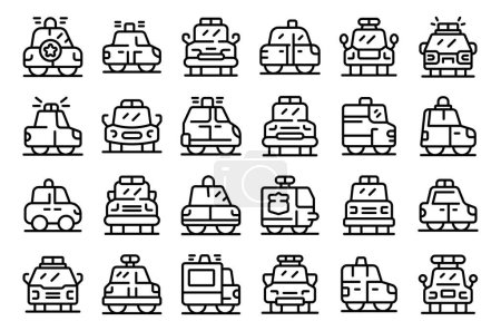 Illustration for Police vehicles icons set outline vector. Car work call. Safety public - Royalty Free Image