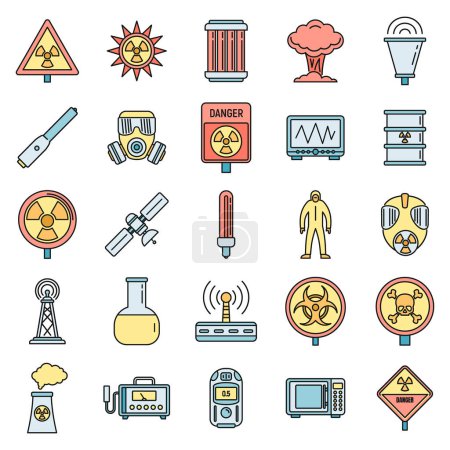Illustration for Toxic radiation icons set. Outline set of toxic radiation vector icons thin line color flat on white - Royalty Free Image