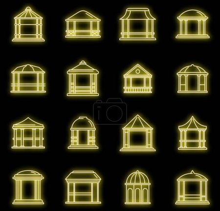 Illustration for Summer gazebo icons set. Outline set of summer gazebo vector icons neon color on black - Royalty Free Image