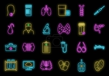 Illustration for Endocrinologist doctor icons set. Outline set of endocrinologist doctor vector icons neon color on black - Royalty Free Image