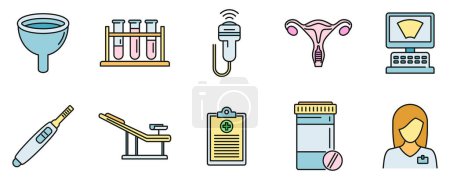 Illustration for Hospital gynecologist icons set. Outline set of hospital gynecologist vector icons thin line color flat on white - Royalty Free Image