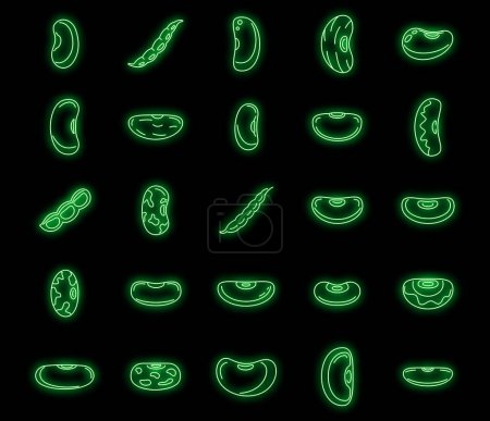 Illustration for Legume kidney bean icons set. Outline set of legume kidney bean vector icons neon color on black - Royalty Free Image