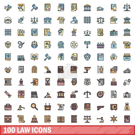 Illustration for 100 law icons set. Color line set of law vector icons thin line color flat on white - Royalty Free Image