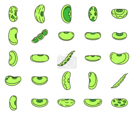 Illustration for Legume kidney bean icons set. Outline set of legume kidney bean vector icons thin line color flat on white - Royalty Free Image