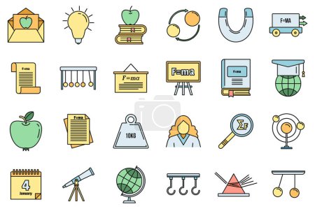 Illustration for World Newtons day icons set. Outline set of world Newtons day vector icons thin line color flat on white - Royalty Free Image