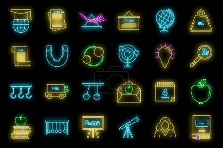 Illustration for World Newtons day icons set. Outline set of world Newtons day vector icons neon color on black - Royalty Free Image