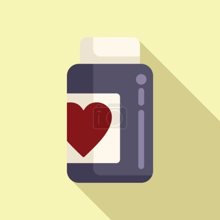 Illustration for Capsule bottle pills icon flat vector. Heart health. Stomach event - Royalty Free Image