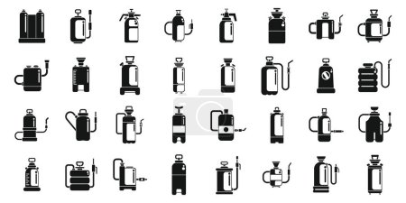 Illustration for Pesticide sprayer icons set simple vector. Pressure garden lawn. Spray field - Royalty Free Image