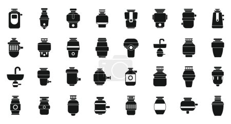 Illustration for Food Waste Disposer icons set simple vector. Garbage sink. Water pipe - Royalty Free Image