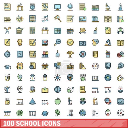 Illustration for 100 school icons set. Color line set of school vector icons thin line color flat on white - Royalty Free Image