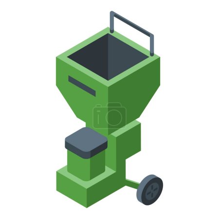 Green color garden shredder icon isometric vector. Work tool. Agriculture lumber