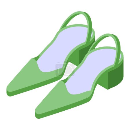Illustration for Green color high heels shoes icon isometric vector. Wear sexy. Summer style - Royalty Free Image
