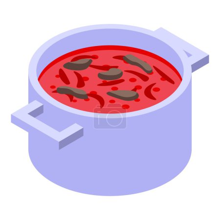 Ilustración de Cazuela llena de icono de borsch vector isométrico. Cocinero. Col de cocina - Imagen libre de derechos