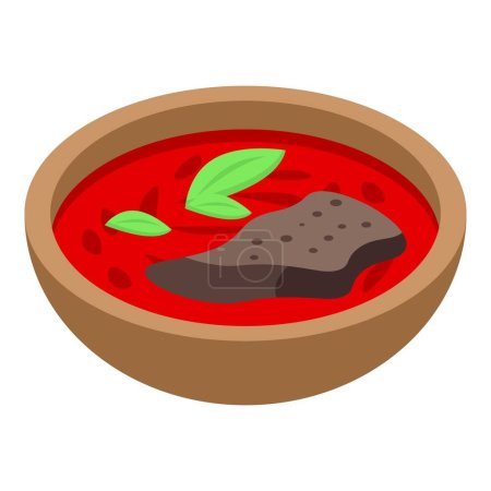 Illustration for Red borsch meat icon isometric vector. Culture cook. Bean cream - Royalty Free Image