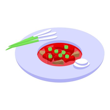 Ilustración de Restaurante borsch icono de la comida vector isométrico. Pequeño plato de cerámica. Ucrania plato - Imagen libre de derechos
