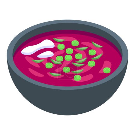 Ilustración de Vector isométrico icono de la comida de vajilla. Col del tazón. Sopa de comida rápida - Imagen libre de derechos