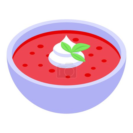 Illustration for Hot borsch bowl icon isometric vector. Dish recipe. Soup plate cream - Royalty Free Image